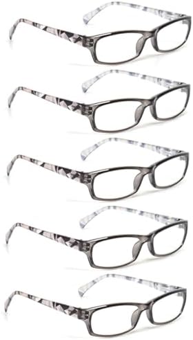 Kerecsen Reading Glasses 5 Pairs Fashion Ladies Readers Spring Hinge with Pattern Print Eyeglasses for Women (5 Grey 3.0 x)