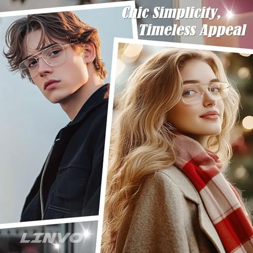 LINVO Fake Glasses Non-Prescription Clear Lens Metal Frame Fashion Eyewear For Women Men