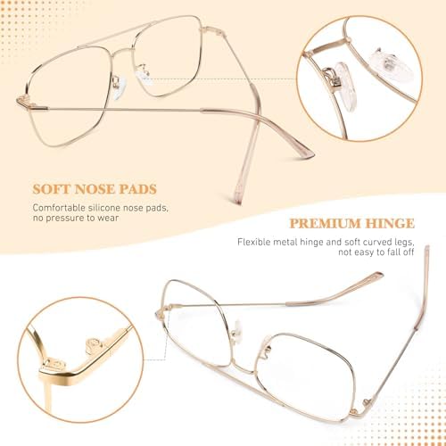 LINVO Fake Glasses Non-Prescription Clear Lens Metal Frame Fashion Eyewear For Women Men