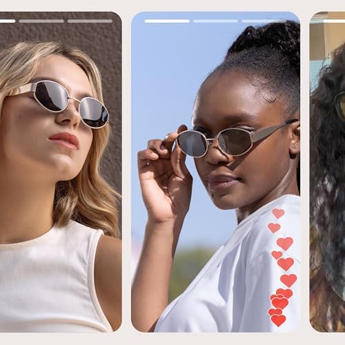 Livho Retro Polarized Sunglasses - UV400 Protection Oval Shape Metal Frames - Matching Soft Case Inlcuded