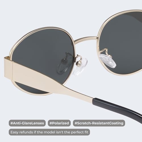 Livho Retro Polarized Sunglasses - UV400 Protection Oval Shape Metal Frames - Matching Soft Case Inlcuded