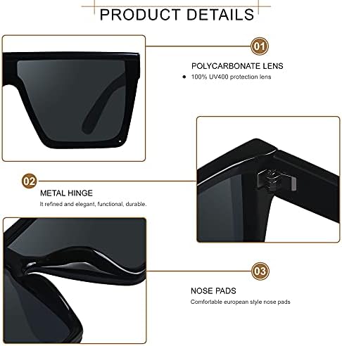 LYZOIT Square Oversized Sunglasses For Women Men Big Flat Top Fashion Shield Large UV Protection Rimless Shades