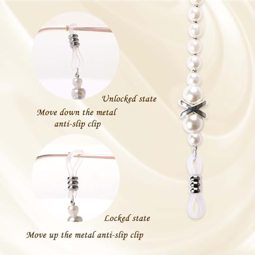 Mozeat Lens Eye Glass Chains Holders Women Pearl Eyeglass Chain Eyeglasses Strap Lanyard Elegant Eyewear Retainer Chain Eyeglass Face Mask Chains Stylish Pearl Chains Sunglasses Beads Chains