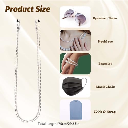 Mozeat Lens Eye Glass Chains Holders Women Pearl Eyeglass Chain Eyeglasses Strap Lanyard Elegant Eyewear Retainer Chain Eyeglass Face Mask Chains Stylish Pearl Chains Sunglasses Beads Chains