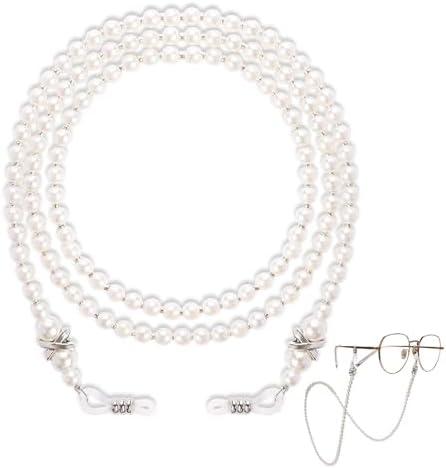 Mozeat Lens Eye Glass Chains Holders Women Pearl Eyeglass Chain Eyeglasses Strap Lanyard Elegant Eyewear Retainer Chain Eyeglass Face Mask Chains Stylish Pearl Chains Sunglasses Beads Chains