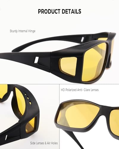Night Driving Glasses For Men Women Fit Over Sunglasses Anti Glare Polarized HD Night Vision Glasses