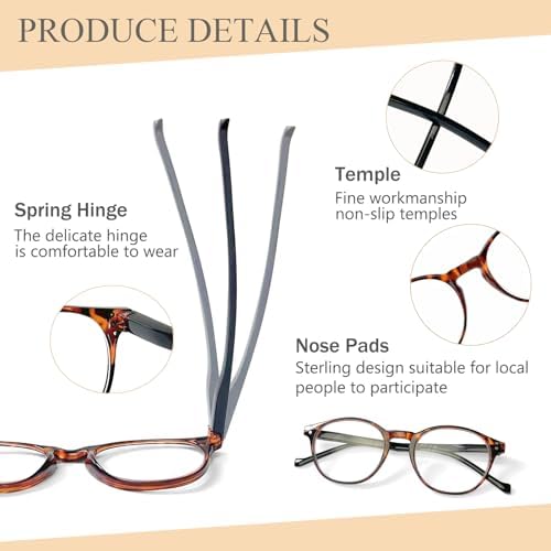 NORPERWIS 5 Pairs Reading Glasses - Standard Fit Spring Hinge Readers Glasses For Men And Women (5Color 2.5 X)