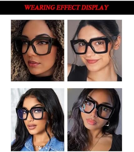 Oversized Square Glasses For Women Men Chunky Frame Blue Light Lens Non Prescription Eyeglasses
