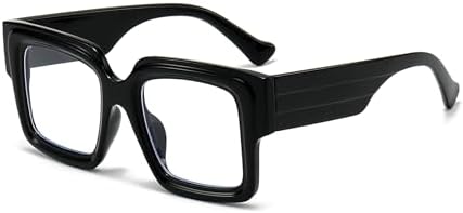 Oversized Square Glasses for Women Men Chunky Frame Blue Light Lens Non Prescription Eyeglasses