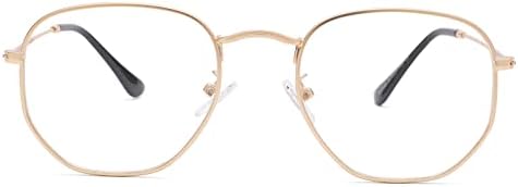 Pro Acme Hexagonal Non-Prescription Glasses Frame for Women Men Designer Square Round Metal Clear Lens Eyeglasses