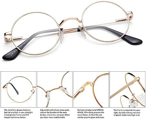 Pro Acme Non Prescription Clear Lens Glasses Retro Small Round Metal Frame