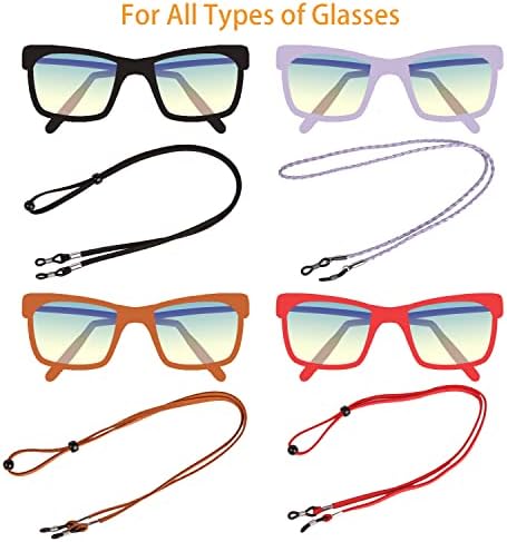 QINGZHE 6Pcs Women Eyeglass Strap Chains Anti-slip Eye Glasses Holder Around Neck Chains Straps Adjustable Leather Lanyards