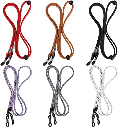QINGZHE 6Pcs Women Eyeglass Strap Chains Anti-slip Eye Glasses Holder Around Neck Chains Straps Adjustable Leather Lanyards