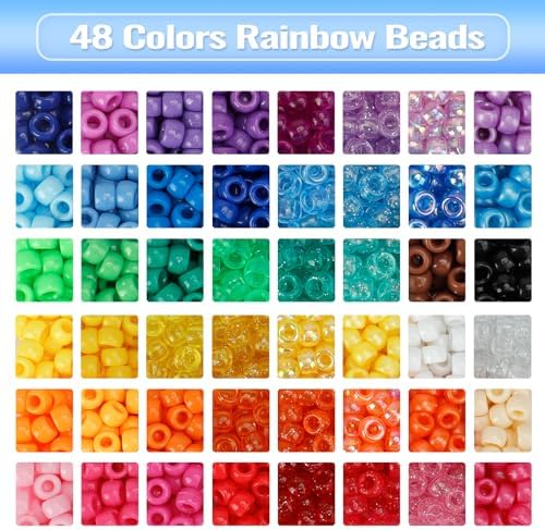 Quefe 3960pcs Pony Beads For Friendship Bracelet Making Kit 48 Colors Kandi Beads Set 2400pcs Plastic Rainbow Bulk And 1560pcs Letter Beads With 20 Meter Elastic Threads For Craft Jewelry Necklace