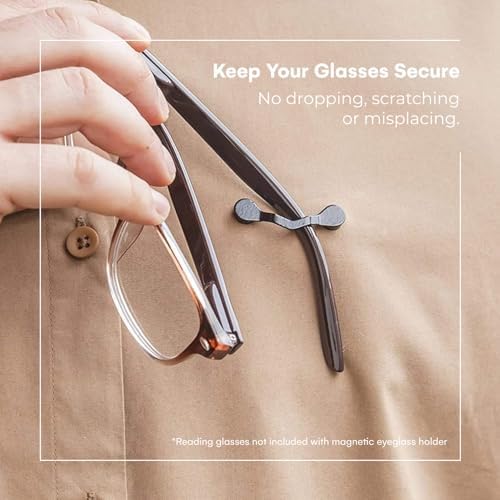 Readerest Magnetic Eyeglass Holders (2 Pack) Eyewear Accessory Secure Clip For Readers Sunglasses ID Badges Glasses Holders USA Made (Black & Stainless Steel)