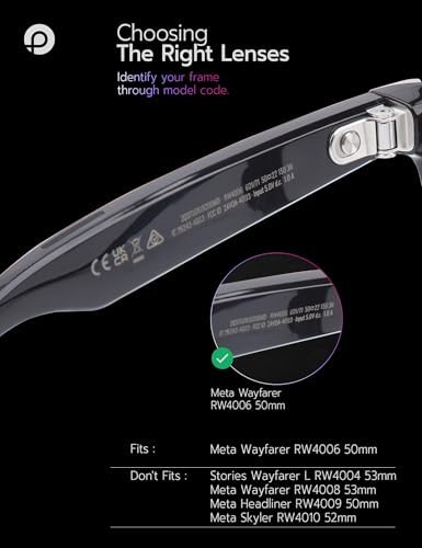 Replacement Lenses Compatible With Ray-Ban Meta Wayfarer RW4006 50mm Smart Glasses
