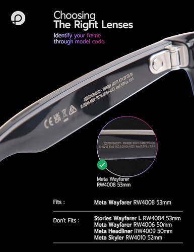 Replacement Lenses Compatible With Ray-Ban Meta Wayfarer RW4008 53mm Smart Glasses