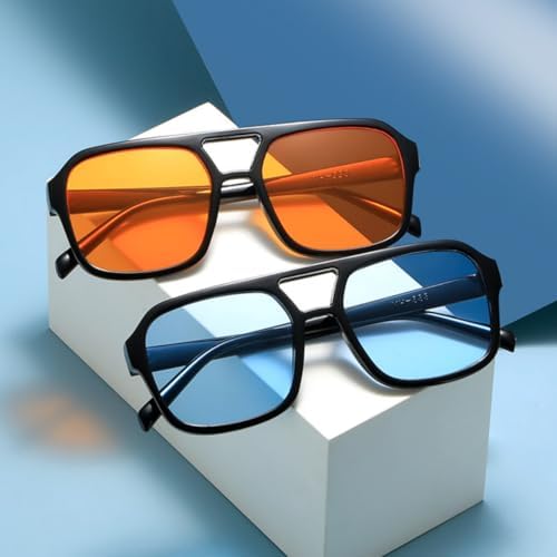 Retro 70s Square Aviator Sunglasses Women Men Vintage Rectangle Sunglasses Flat Frame Trendy Shades