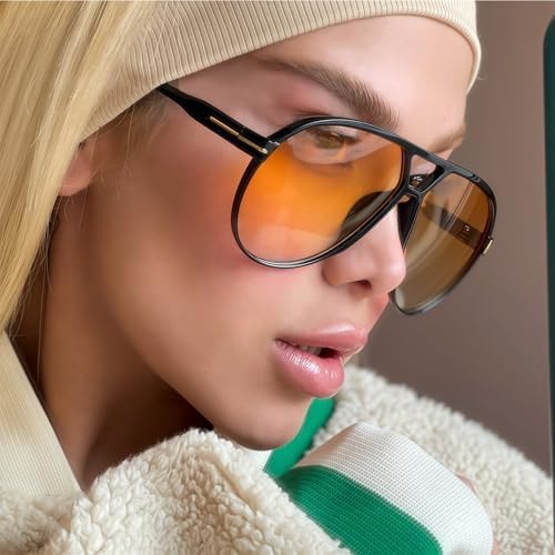 Retro Aviator Sunglasses For Women Men Oversized Classic 70s Vintage Trendy Tangle Free Square Aviators Sun Glasses