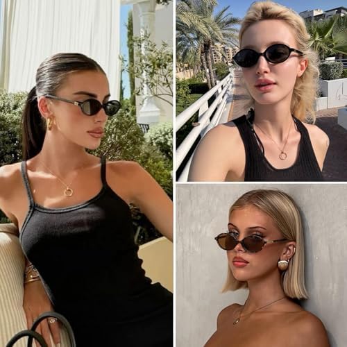 Retro Oval Sunglasses For Women Vintage 90s Y2K Trendy Designer Sun Glasses