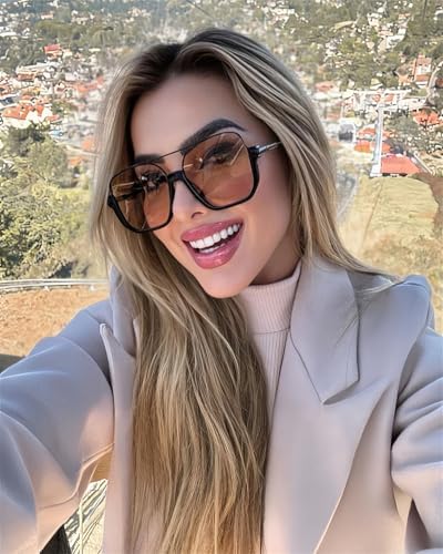 Retro Oversized Aviator Sunglasses For Women Men Square Double Bridge Pilot Sun Glasses 70s Trendy Shades