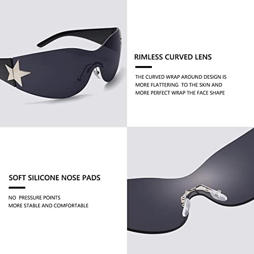 Rimless Y2K Sunglasses For Women Men Wrap Around Fashion Sunglasses Oversized Frameless Trendy Sun Glasses