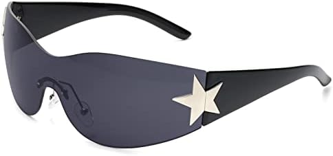 Rimless Y2K Sunglasses for Women Men Wrap Around Fashion Sunglasses Oversized Frameless Trendy Sun Glasses