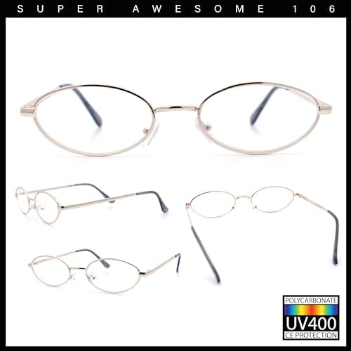SA106 Extra Narrow Oval Metal Rim Round Retro Vintage Clear Lens Eye Glasses