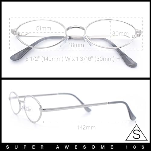 SA106 Extra Narrow Oval Metal Rim Round Retro Vintage Clear Lens Eye Glasses