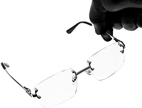 Silver Metal Wire Frame Vintage Square Minimalist Retro 90's Trendy Rimless Rectangle Clear Lens Men's Fashion Hip Hop Framless Glasses For Men And Women