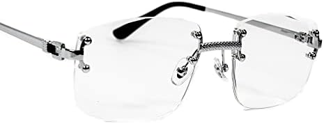 Silver Metal Wire Frame Vintage Square Minimalist Retro 90's Trendy Rimless Rectangle Clear Lens Men's Fashion Hip Hop Framless Glasses For Men And Women