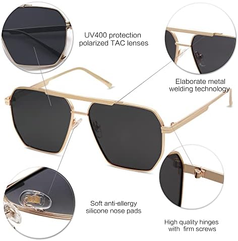 SOJOS Retro Oversized Square Polarized Sunglasses For Women Men Vintage Shades Classic Large Metal Sun Glasses