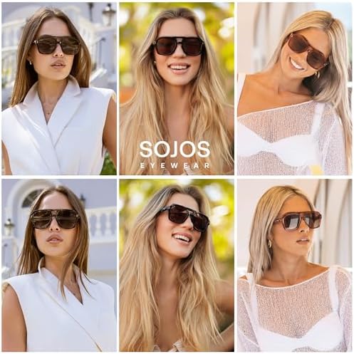 SOJOS Retro Thick Polarized Aviator Sunglasses For Women Men Large Trendy Bold Square Pilot Shades SJ2385