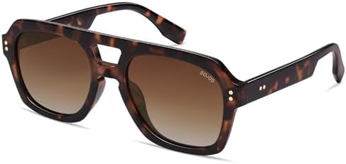 SOJOS Retro Thick Polarized Aviator Sunglasses For Women Men Large Trendy Bold Square Pilot Shades SJ2385