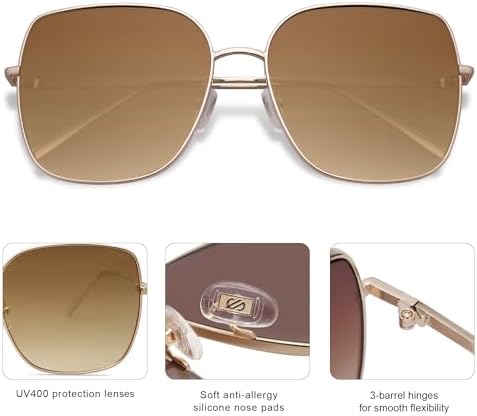SOJOS Trendy Oversized Square Metal Frame Sunglasses For Women Men Retro Big Flat Lens UV Protection Sunglasses SJ1146