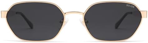 SOJOS Trendy Polarized Hexagon Sunglasses For Women Men UV400 Retro Rectangle Shades SJ1238