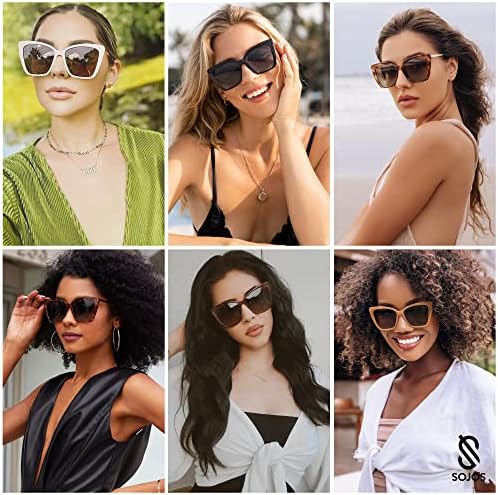 SOJOS Trendy Polarized Sunglasses For Women Retro Womens Oversized Square Cat Eye Sun Glasses UV Protection SJ2206
