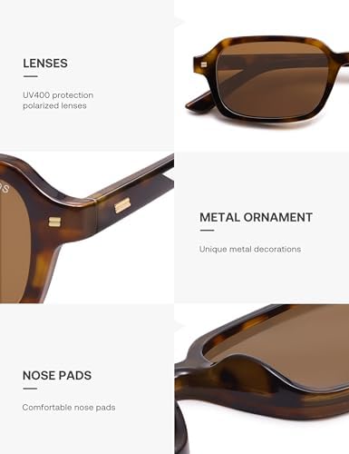 SOJOS Trendy Rectangle Polarized Sunglasses For Women Men Retro Small Thin Slim Narrow Square Sunnies SJ2610