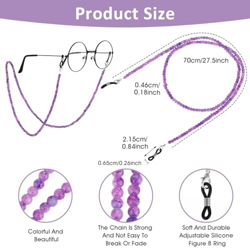 Stylish Eyeglass Chain Healing Crystal Chains Beaded Sunglass Chain Women Eyewear Retainer Chain Around Neck Wear