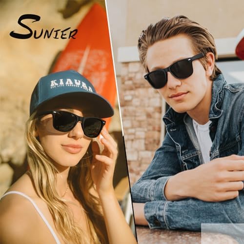 Sunier Polarized Sunglasses For Men And Women Retro Square Matte Finish UV400 Protection Shades For Driving Fishing