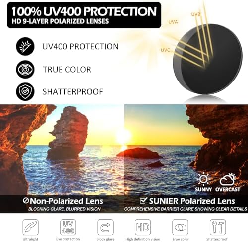 Sunier Polarized Sunglasses For Men And Women Retro Square Matte Finish UV400 Protection Shades For Driving Fishing