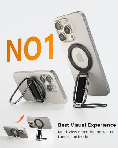 SUPERONE For MagSafe Phone Grip For MagSafe Kickstand Compatible With Mag Safe Finger Loop 4-in-1 Phone Ring Holder Strap For Mag Safe IPhone 17/16/15/14/13/12 Series Black [2025 Version]