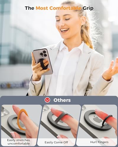 SUPERONE For MagSafe Phone Grip For MagSafe Kickstand Compatible With Mag Safe Finger Loop 4-in-1 Phone Ring Holder Strap For Mag Safe IPhone 17/16/15/14/13/12 Series Black [2025 Version]