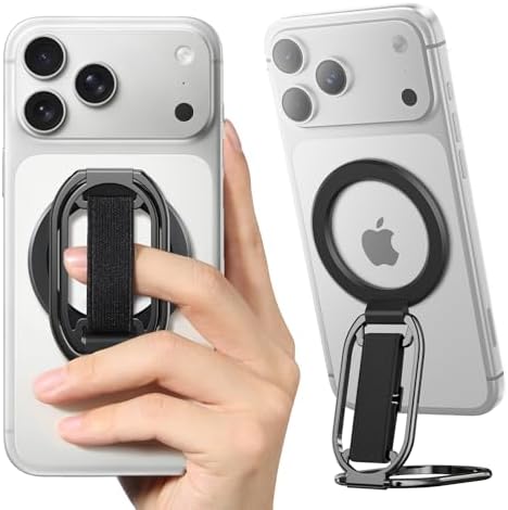 SUPERONE for MagSafe Phone Grip for MagSafe Kickstand Compatible with Mag Safe Finger Loop 4-in-1 Phone Ring Holder Strap for Mag Safe iPhone 17/16/15/14/13/12 Series Black [2025 Version]