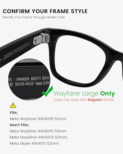 Transitions Lenses For Ray-Ban Meta Wayfarer RW4008 53mm (Large) Clear-to-Gray Replacement Smart Eyeglass Lenses For Men & Women Scratch-Resistant & Ultra Tough