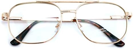 V.W.E. Metal Tear Drop Clear Len Glasses - Big Lens Spring Hinge Square Fashion Gold Gunmetal