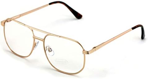V.W.E. Metal Tear Drop Clear Len Glasses - Big Lens Spring Hinge Square Fashion Gold Gunmetal