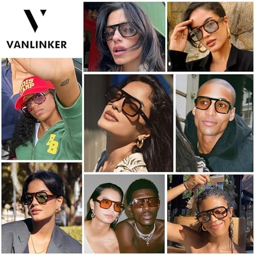 VANLINKER Oversized Retro Square Aviator Sunglasses For Women Men 70s Vintage Style Trendy Big Flat Top Sun Glasses VL9826