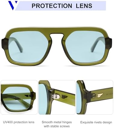 VANLINKER Oversized Retro Square Aviator Sunglasses For Women Men 70s Vintage Style Trendy Big Flat Top Sun Glasses VL9826