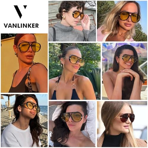 VANLINKER Oversized Trendy Polarized Aviator Sunglasses For Women Men Retro Round Sunglasses Vintage Shield Shades VL9798